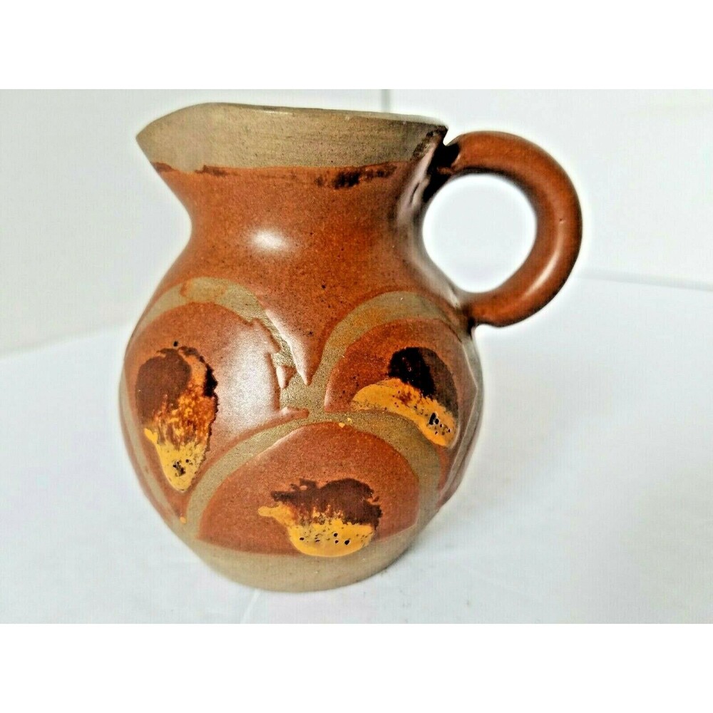 June Dyson Creamer Pitcher Gray Orange Brown Gold Signed Australia Vintage 3.5"